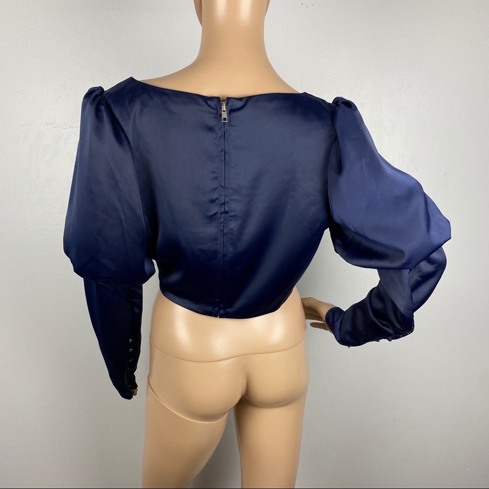 NEW NBD REVOLVE BLUE SATIN LONG SLEEVE CROP TOP - Picture 7 of 8